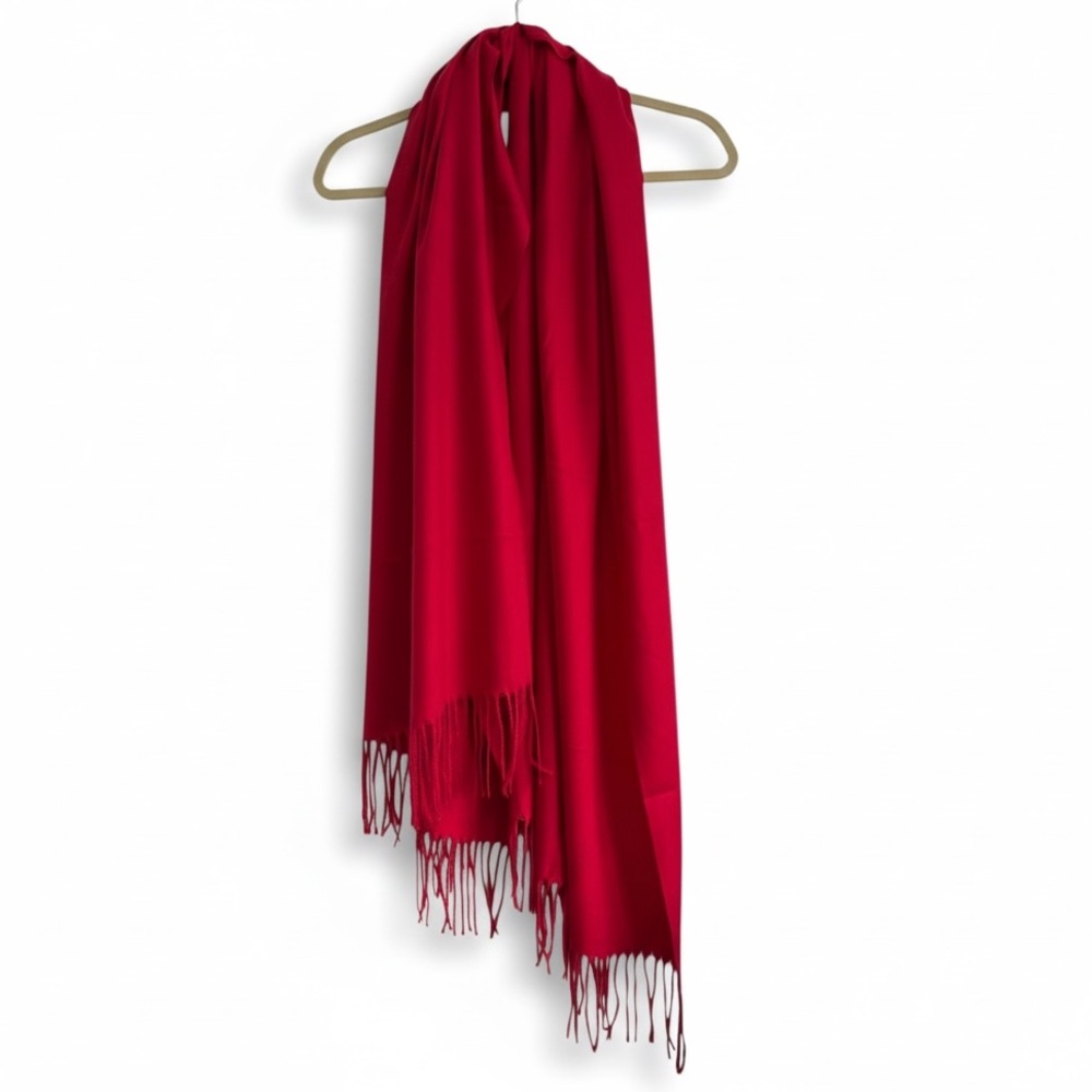 New Halara Ultra Soft Wrap Scarf Solid Red Fringe Long Lightweight Shawl Travel